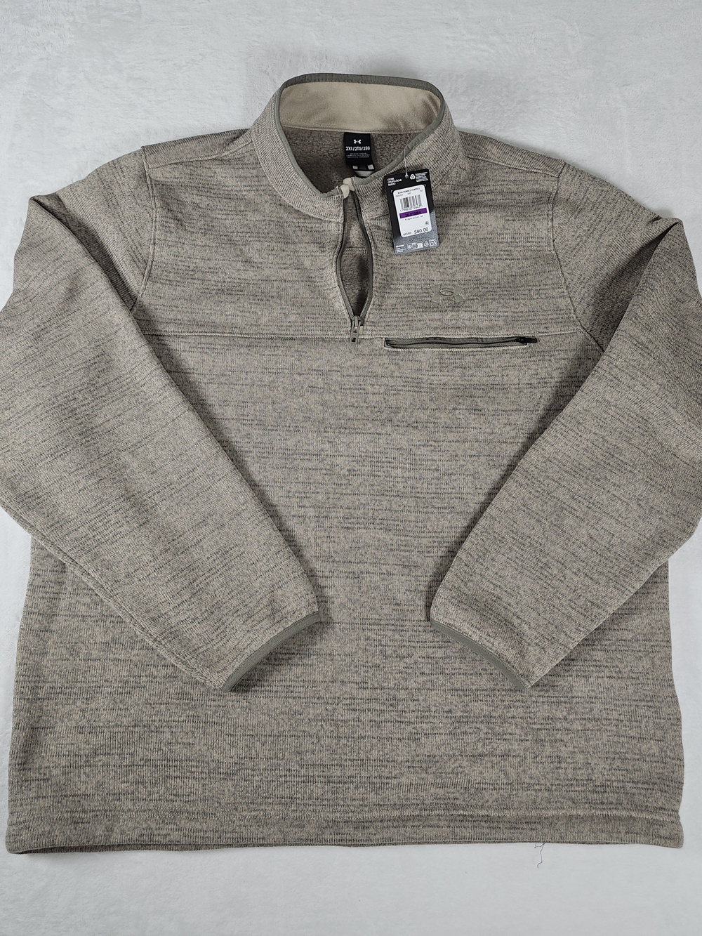 Under Armour Men 2XL Specialist 1/4 Zip Pullover Sweater Fleece Heather Taupe